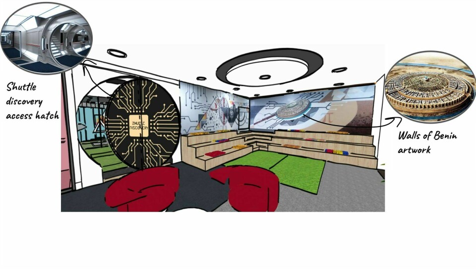 A sketch showing plans for a space in the PwC Experience Centre, Lagos.