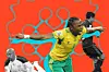 Siphiwe Tshabalala of South Africa celebrates after scoring the opening goal while Ricardo Osorio and goalkeeper Oscar Perez of Mexico look dejected during the 2010 FIFA World Cup South Africa Group A match between South Africa and Mexico at Soccer City Stadium on June 11, 2010, in Johannesburg, South Africa.