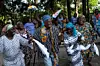 A photo of James Barnor dancing with his band Fee Hi, Nubuke Foundation, Accra, June 7 2024.