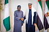 A photo of Nigerian President Bola Ahmed Tinubu (L) meeting UAE President Sheikh Mohammed bin Zayed al-Nahyan (R) during his official visit in Abu Dhabi, United Arab Emirates on September 11, 2023.