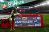 A photo of Wayde van Niekerk pointing to his new world record displayed on a board at the 2016 Rio Olympics.