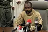 Colonel Assimi Goita speaks to the press at the Malian Ministry of Defence in Bamako, Mali, on August 19, 2020 after confirming his position as the president of the National Committee for the Salvation of the People (CNSP).