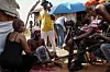 Actors and the technical team film a scene during the making of a Kumawood (film factory of Kumasi, Ghana) movie on May 22, 2017 in Mampong.