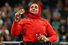 \u200bGold medalist Rehab Ahmed of Team Egypt poses for a photo during a medal ceremony for the Women's up to 55KG Paralympic Powerlifting Final on day eight of the Paris 2024 Summer Paralympic Games at Porte de La Chapelle Arena on September 05, 2024 in Paris, France.