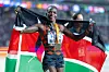 Mary Moraa of Kenya with her gold medal after her win in the Women's 800m Final during the World Athletics Championships, at the National Athletics Centre on August 27th, 2023 in Budapest, Hungary.