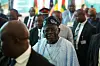 Chairperson of Economic Community of West African States (ECOWAS) and President of Nigeria Bola Ahmed Tinubu reacts after addressing ECOWAS Head of States and Government extraordinary session in Abuja, on August 10, 2023.