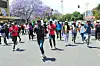 Tshwane University of Technology (TUT) run away from the police during #FeesMustFall protests on October 12, 2016 in Pretoria, South Africa. TUT protesting students attempted to shut down the Pretoria CBD, but have been met by resistance from police who have discharged rubber bullets and stun grenades to disperse them.