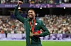 Mpumelelo MHLONGO of team South Africa celebrates winning the Men's T44 100m Final on day Four of the Paris 2024 Summer Paralympic Games at Stade de France on September 1, 2024 in Paris, France.