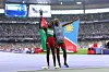 Lahja Ishitile of Team Namibia celebrates with guide Sem Shimanda after winning the gold medal in the Para Athletics Women's 400m - T11 Final on day three of the Paris 2024 Summer Paralympic Games at Stade de France on August 31, 2024 in Paris, France.