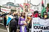 Protesters march through the streets to commemorate the killing of Mouhamed Dramé, a 16-year-old refugee from Senegal who was shot dead one year ago by Dortmund police on August 12, 2023 in Dortmund, Germany. The protesters chanted against police violence and demanded justice for police victims in the recent years in Germany.