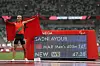 Ayoub Sadni of Team Morocco celebrates winning the gold medal and breaking the world record after competing in the Men's 400m - T47 Final on day 11 of the Tokyo 2020 Paralympic Games at Olympic Stadium on September 04, 2021 in Tokyo, Japan.