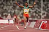 Tigist Gezahagn Menigstu of Team Ethiopia celebrates after winning gold in the Women's 1500m - T13 Final on day 4 of the Tokyo 2020 Paralympic Games at Olympic Stadium on August 28, 2021 in Tokyo, Japan.