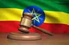 3D Render Judge Gavel and Ethiopia flag on background (Depth Of Field).