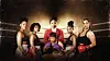 Promotional image for 'Pound 4 Pound' TV series showing six women in a boxing ring - one in a red blazer overseeing five boxers in fighting gear with gloves.